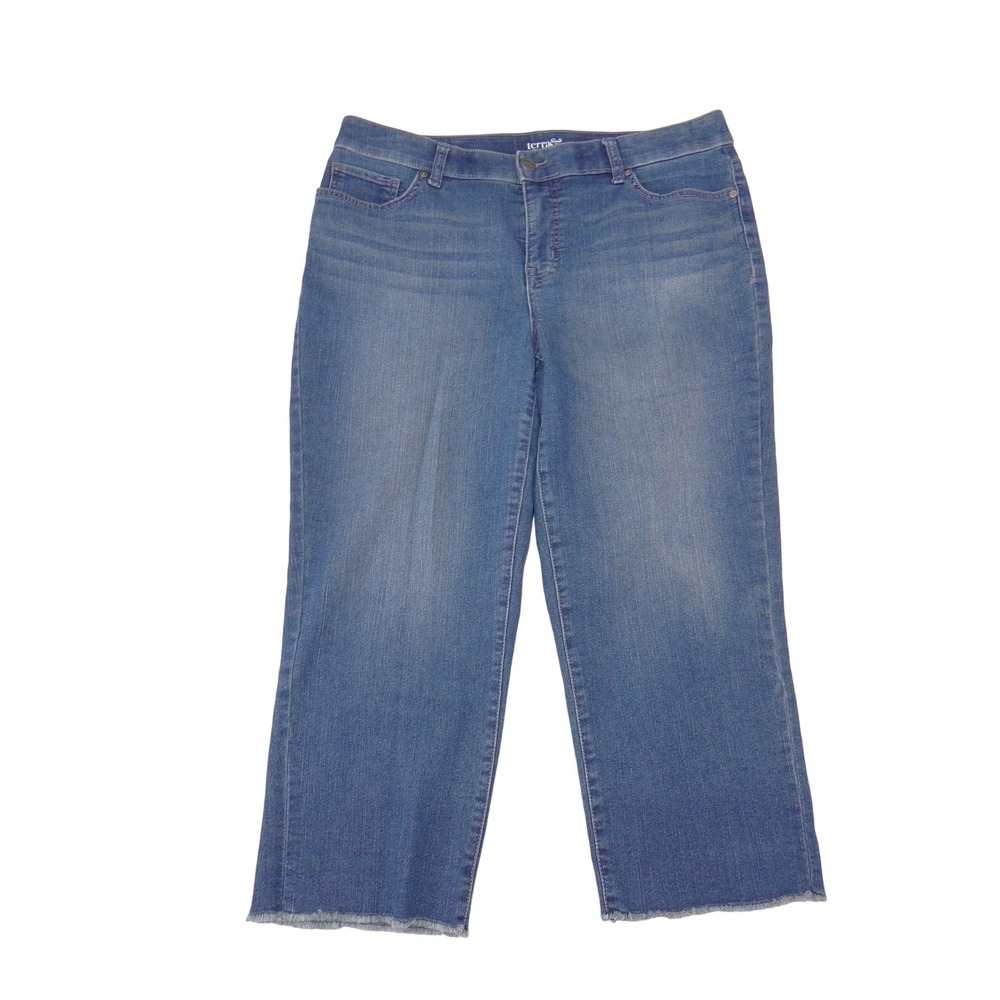 Terra & Sky Women Blue Denim Raw Hem Cropped Jeans 14W Medium Wash‎ Plus Size